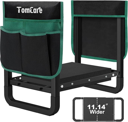 TomCare Garden Kneeler and Seat 11.14” Wider Larger Soft Kneeling Pad Garden Bench with 2 Large Tools Pouches Heavy Duty Foldable Garden Stool Gardening Gifts for Women Men Gardeners Seniors, Black