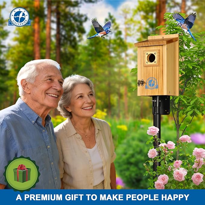 Pack of 2 Premium Bluebird Houses for Outside, Assembled Bird House Gift, Garden Decoration Bluebird House, Copper Predator Guard, Easy to Clean Bird Nesting