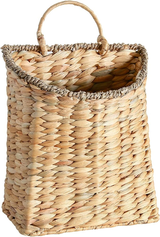 Woven Hanging Wall Basket, Rattan Wall Basket Planter, Front Door Hanger Basket Wreath for Plants,Outdoor Wicker Baskets for Wall,Door Baskets for Flowers Front Door Decor,8.6" D x 5.1" W x 11.6" H