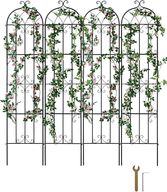 VEVOR Garden Trellis for Climbing Plants, 87 x 20 in, 4 Packs Rustproof Metal Garden Flower Rose Trellis, Outdoor Climbing Clematis Trellis Cucumbers Support for Courtyards Lawns