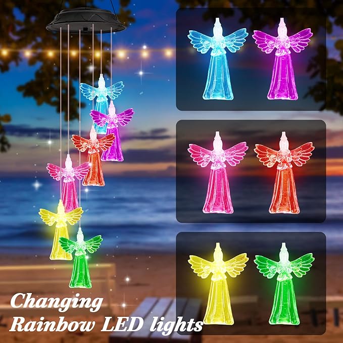 Birthday Gifts for Women Mom Grandma, Gardening Gifts for Women, Angel Solar Wind Chimes for Outside, Wind Chimes Outdoor Waterproof, Solar Lights Outdoor Decorative for Garden Patio Yard