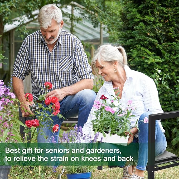 Garden Kneeler and Seat, Foldable Garden Stool 400lbs Heavy Duty Garden Tools Protects Knees and Back, Women and Men Seniors Gardener,Large 19.7"x10"x18.5"