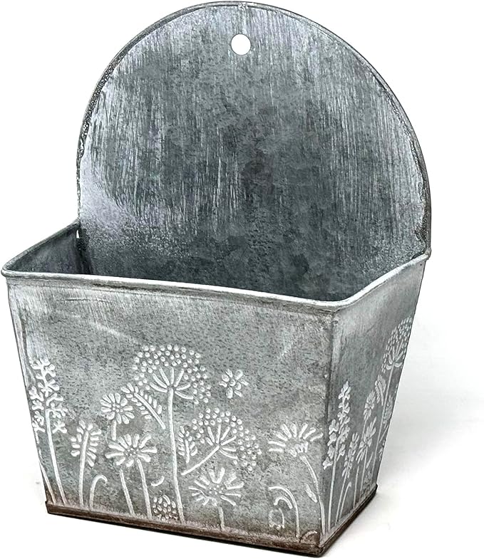 allgala Galvanized Planter Wall Mount Hanging Pot Indoor and Outdoor Decoration-Wall Grey-8"-HD88327