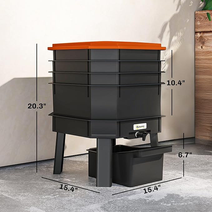 Outsunny 4-Tray Worm Composter Bin, 7.4 Gal Outdoor & Indoor Worm Composter, Farm Starter Kits for Vermicomposting Starter, Garden Composting Bin for Recycling Food Waste, Orange