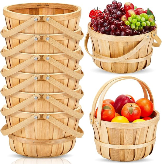 Marsui 6 Pcs Large Wooden Easter Gift Basket 11 x 6.5'' Wicker Apple Fruit Bushel Baskets with Handle for Garden Storage Organizing Farmers Personal or Commercial Use