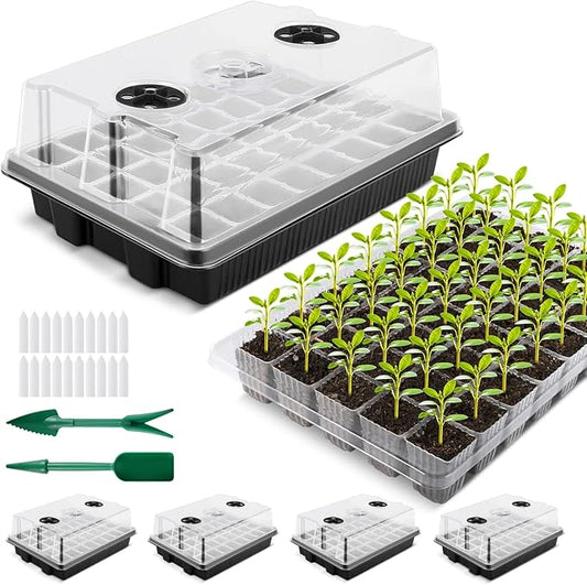 YAUNGEL Seed Starting Trays, XL Thicken Seed Starter Tray Kit with Humidity Dome Durable Growing Trays for Greenhouse & Gardens, 4 Pack 160 Cells, Black