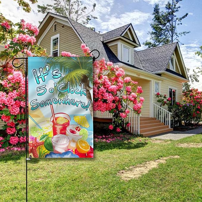 Anley Double Sided Premium Garden Flag, It's 5 o'Clock Somewhere Summer Decorative Garden Flags for Home Decor - Weather Resistant & Double Stitched Yard Flags - 18 x 12.5 Inch
