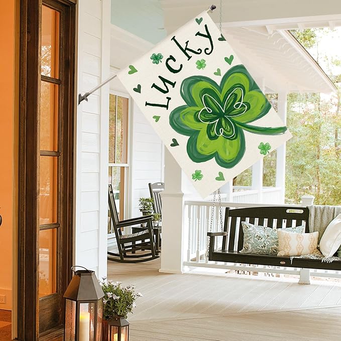 AVOIN colorlife St Patricks Day House Flag 28x40 Inch Double Sided Outside, Lucky Clover Shamrock Holiday Yard Outdoor Flag