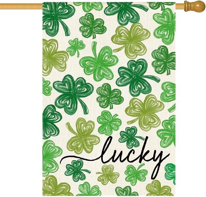 AVOIN colorlife St Patricks Day House Flag 28x40 Inch Double Sided Outside, Shamrock Lucky Clover Holiday Yard Outdoor Flag