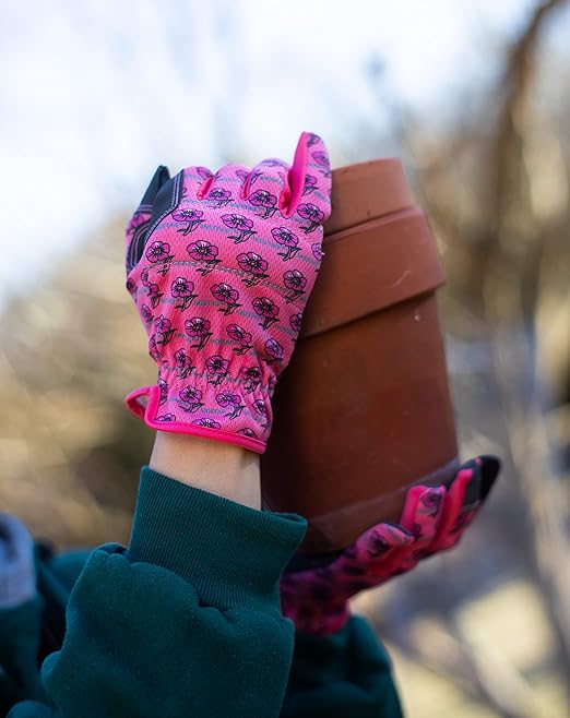 G & F Products Women Gardening Gloves with Touchscreen Feature, Durable, Breathable, Flexible, Lightweight, Double-Padded, Reinforced Fingers, Stylish Flower Patterns, 3-Pair Assorted Colors Pack