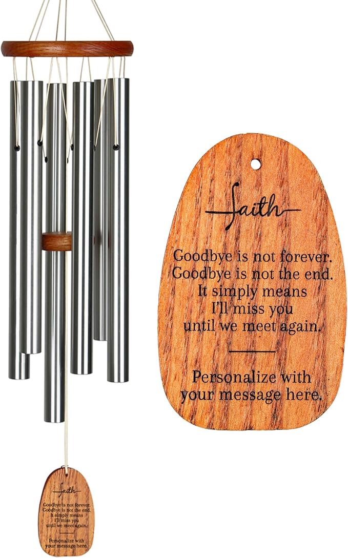 Woodstock Wind Chimes Personalized Amazing Grace Memorial Chime for Outside 24'' Medium Silver Sympathy Customized Faith Inspirational Wind Chime for Outdoor Patio Home Garden Decor (P-AGMS26)