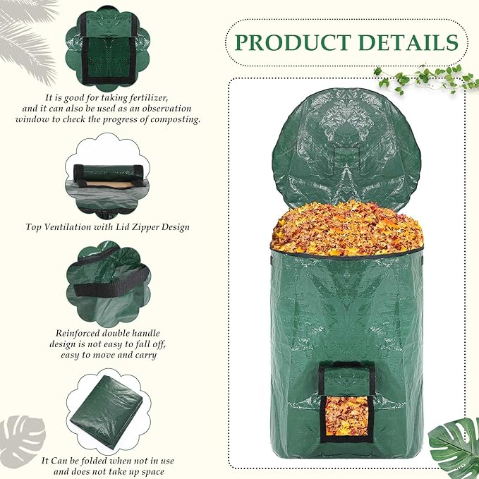 Berlune 4 Pack 72 Gallons Reusable Yard Waste Bag Garden Lawn Leaf Collector Bag Large Heavy Duty Collapsible Compost Bin with Lid and Handles for Outdoor Debris Leaves Grass Clippings