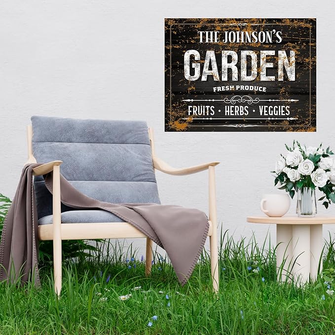Custom Garden Sign, Personalized Text/Name for Farm and Backyard Décor Sign, 18x24 Inches, Rust Free .063 Aluminum, Fade Resistant, Made in USA by Sigo Signs