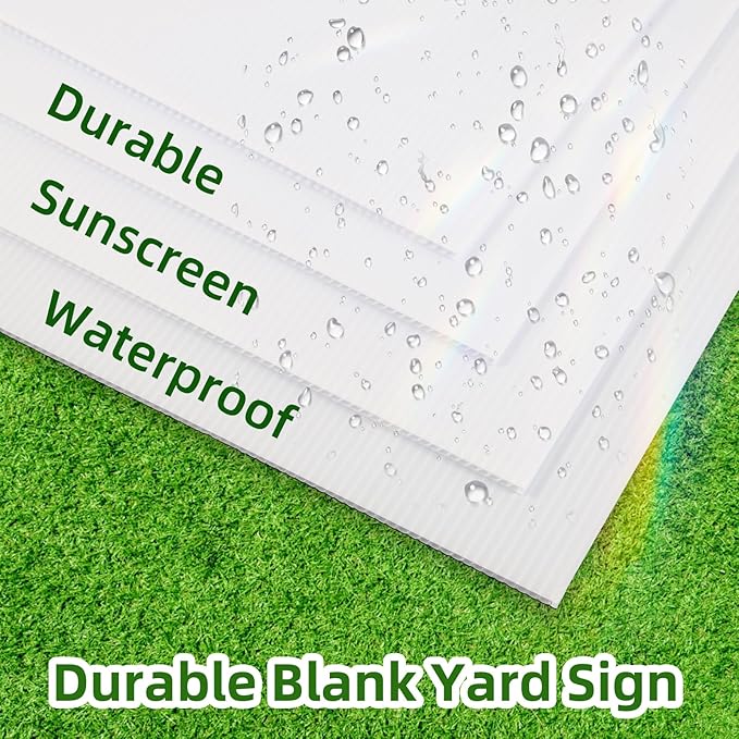 12 Pack Large Blank Yard Signs 18 x 24" with Metal Stakes, White Plastic Yard Lawn Sign for Birthday Decoration,Garage Sale,Guidepost, Open House, Rent
