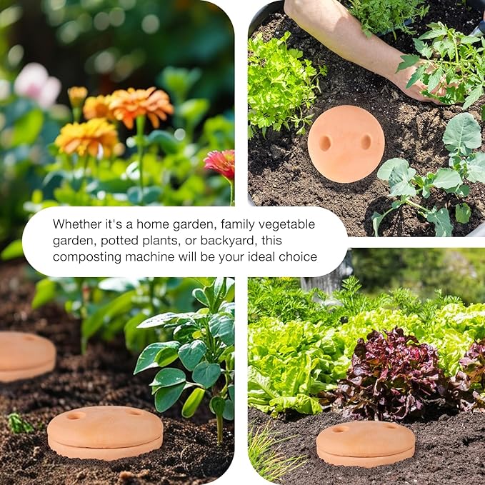 Underground Worm Farm 10 * 4.13 * 4.13Inch Garden Composting bin Ceramics Outdoor Gardening Compost Bin with Holes and Lid Clay for Vegetable Backyard Compost Bin Outdoor