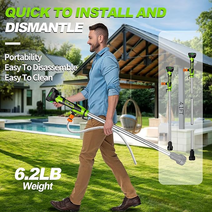 Cordless Stick Water Transfer Pump, Battery Powered Portable Stick Utility Pump with 2x2000mAh 21V Battery，720GPH, 33FT Head，3/4" Outlet for Gardens, Ponds, Boats, RVs, Underground Garages