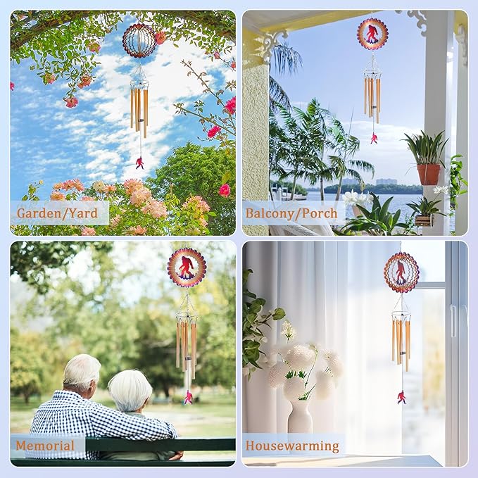 Wind Chimes for Outside with Bigfoot Wind Spinner, Unique Big Foot Wind Chime Gifts for Men Dad Grandpa Brothers Friend Fathers Day Birthday, Sasquatch Windchimes Outdoor Garden Yard Decor