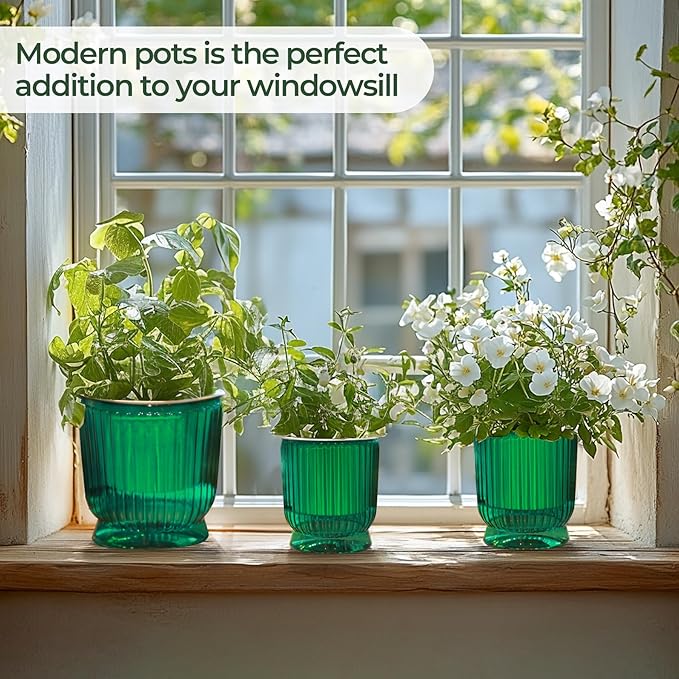 T4U 4.8 Inch Self Watering Plant Pot, 4 Pack Self Watering Pots, Self Watering Planter with Reservoir, Small Self Watering Pots for Indoor Plants, African Violets (4 Pack, 4.8", Translucent Green)