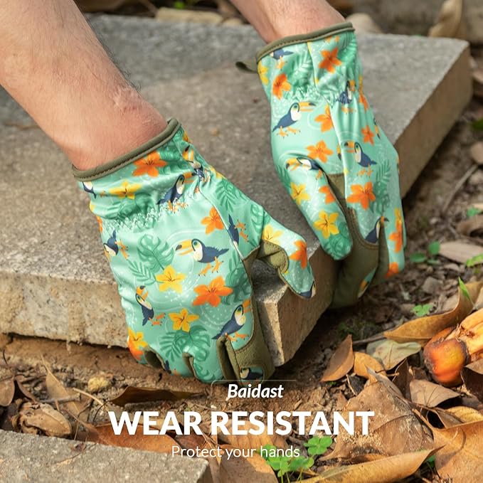 Baidast Gardening Gloves for Women, Breathable Leather Garden Gloves with Grip, Thorn Proof Work Gloves