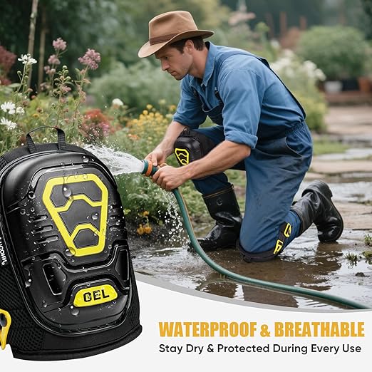 TICONN Gel Knee Pads for Work, Professional Heavy Duty Work Knee Pads for Men with Soft Foam and Gel Cushion for Men Construction, Garden, Flooring (Black/Yellow) (Pack of 2)
