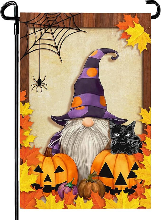 Fall Gnome Garden Flag Pumpkin Maple Leaf Garden Flags Seasonal Small Flag Double Sided Autumn Halloween Porch Patio Farmhouse Outdoor Decoration 12 x 18 Inch