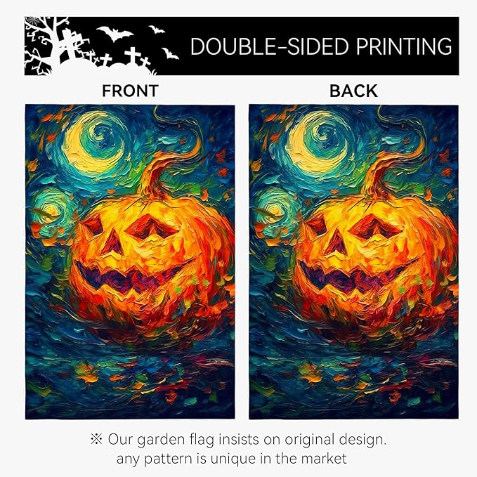Halloween Garden Flag Pumpkin Garden Flag Custom Personalized Funny Garden Flags Arts Starry Night Sky Moon Yard Flag Double Sided Fall Porch Patio Farmhouse Outdoor Yard Decorative 12x18 Inch