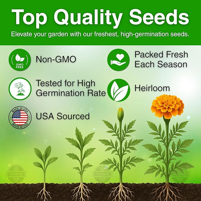 1450+ French Petite Marigold Seeds, Pack for 2026 USA Premium Non-GMO Flower Seeds for Planting Outdoors AKA. Tagetes patula Easy to Grow Heirloom Seeds