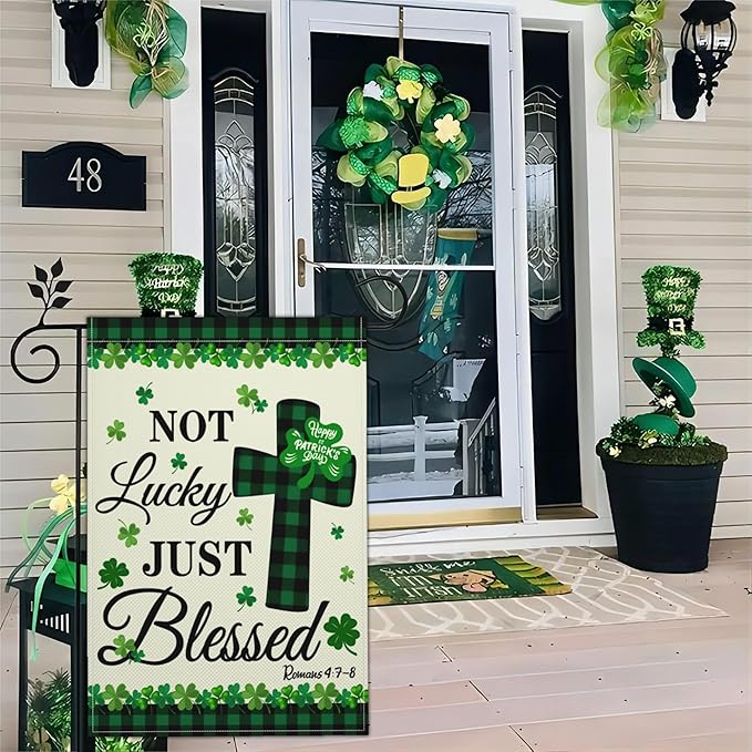 St Patricks Day Garden Flag 12×18 Inch Double Sided Happy St Patrick's Day Yard Garden Flags for Outside Shamrock Lucky Irish Blessing Garden Flag Outdoor House Holiday Decorations