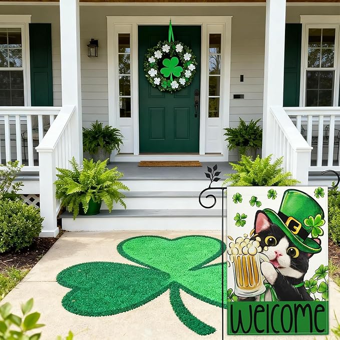 Happy St Patricks Day Garden Flag St Patrick's Day Yard Sign Garden Flags for Outside 12x18 Double Sided Shamrock Lucky Irish Blessing Signs Outdoor Decorations