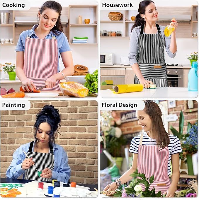 2 Pack Kitchen Aprons, Apron for Cooking with 2 Pockets, Unisex Adjustable Neck Strap Chef Aprons for Men Women