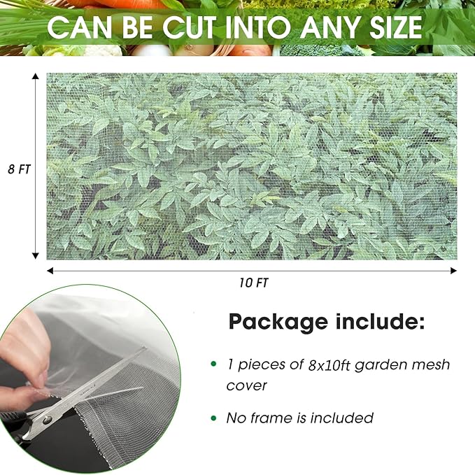 Unves 8x10ft Garden Netting, White Mosquito Net Insect Mesh Bird Netting Barrier Screen, Plant Net Row Cover for Vegetables, Garden Bed Cover Protect Fruit Tree Flowers Crops Grow