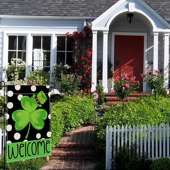 St Patricks Day Garden Flags Decorations,12x18 Double Sided Saint Patricks Yard Outdoor Decor Shamrock Decoration Party Anniversary House Front Yard Lawn Outside Decors Garden Flag