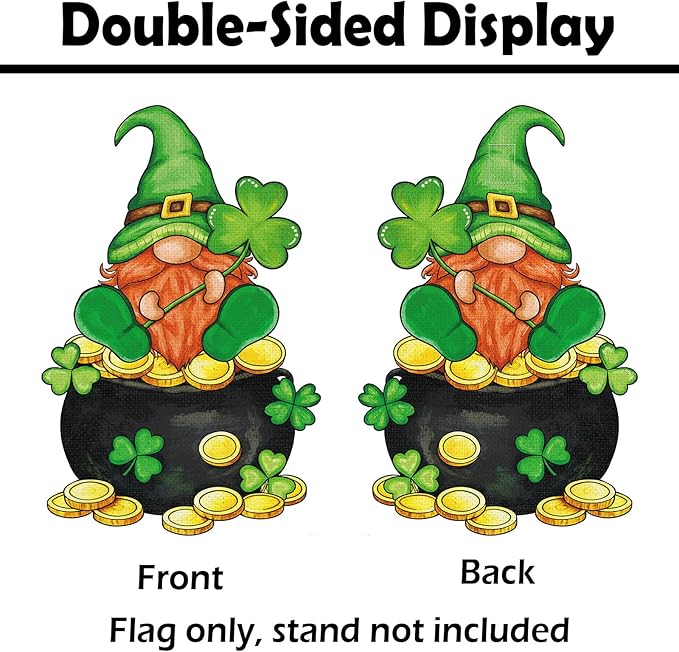 Heyfibro St Patrick's Day Garden Flag Banner Double Sided 12.6x18.9 Inch Clover Leprechaun Gnome Garden Flag Shamrocks Yard Flags for Outside House Farmhouse Holiday St Patricks Outdoor Decorations