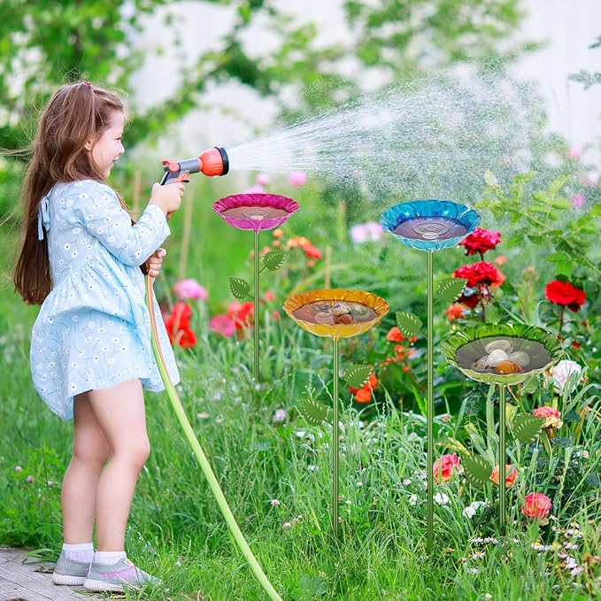 Bee Watering Station | 2 Pack Bee Baths for Garden | Metal Flowers Decorative Garden Stakes | Butterfly Feeder for Outside Garden Yard Decor (Blue,Yellow)
