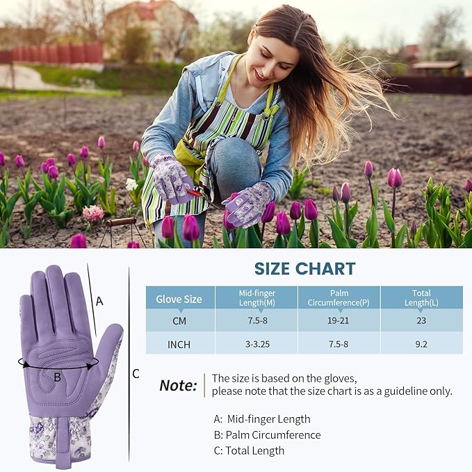Pleneal Gardening Gloves for Women Men - Leather Garden Gloves Thorn Proof, Outdoor Protective Working Gloves for Weeding