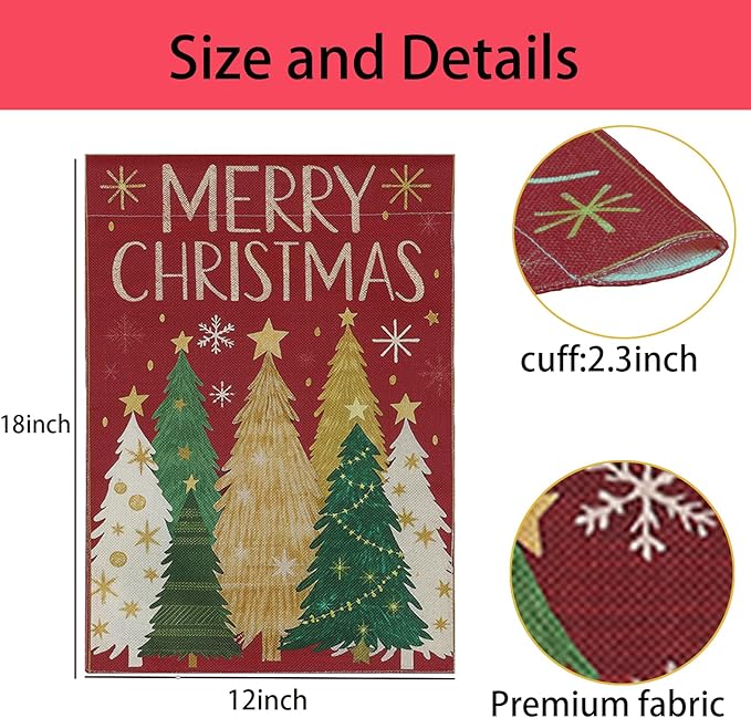 Merry Christmas Garden Flag Christmas Tree Snowflake Winter happy new year Holiday Farmhouse Yard Outdoor Decorative Flag 12x18 Inch Double Sided