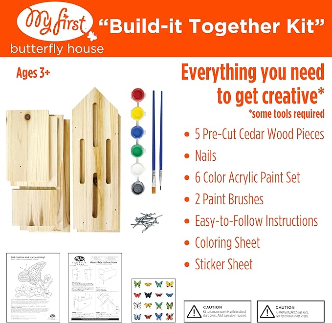 Nature's Way My First Butterfly House DIY Art Craft Kit - Creative Wooden Building & Painting STEM Gift for Kids and Adults