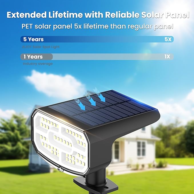 Solar Lights Outdoor Waterproof IP65, Super Bright LED, 6500K 2 Lighting Modes, Solar Powered Yard Garden Solar Spot Lights for Outside Landscape Auto On/Off -4 Pack
