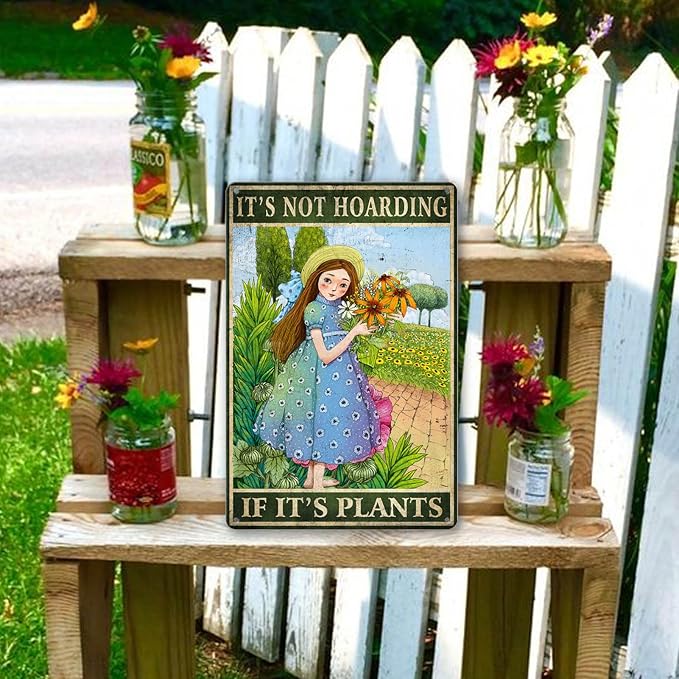 Garden Tin Sign Vintage Plants Wall Poster It's Not Hoarding If It's Plants Sign Fairycore Room Decor Metal Garden Wall Art Plant Posters For Room Aesthetic Gardening Signs 8x12 Inch