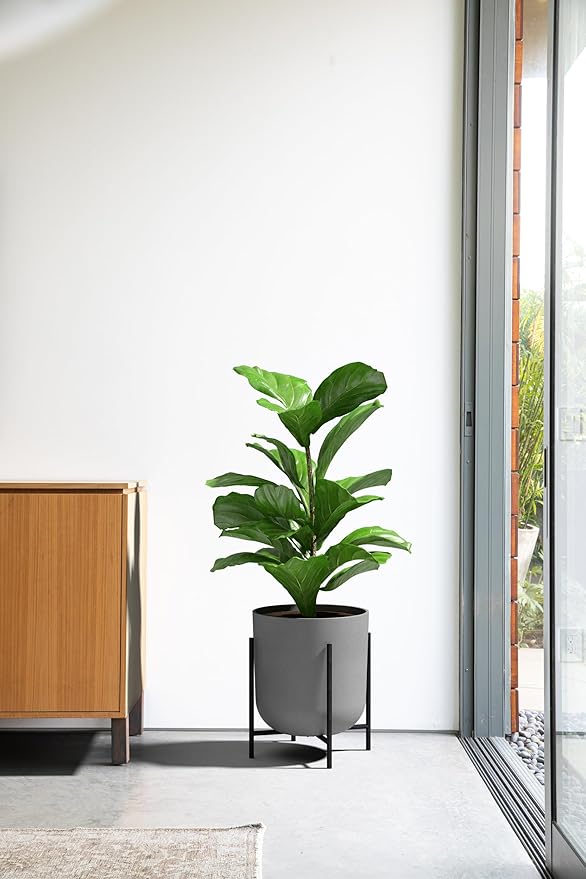 Veradek Mason Series Raised Lima Planter - Round Planter for Patio/Balcony | Plastic-Stone Composite w/Metal Plant Stand | Modern Décor for Plants
