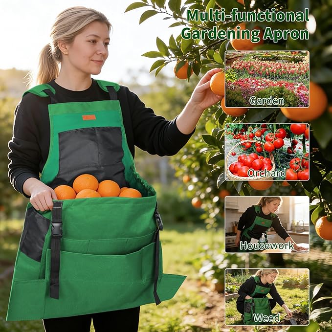 Garden Harvest Apron, Gardening Apron with Bottom Release Pocket for Women and Men, Gardening Gift for Gardeners