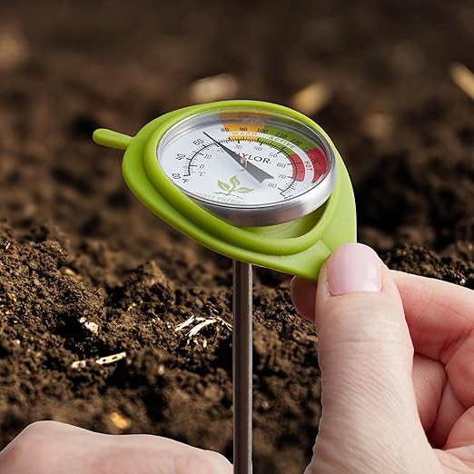 Taylor Compost Thermometer with Decorative Leaf Guard for Composting Bins, Outdoor Gardens, Plants, Farms, Backyards, and Fields, Compost Pile Temperature and Conditions, 20 Inch Stem, Silver
