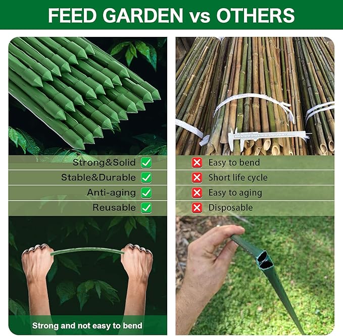 FEED GARDEN Garden Stakes 24 Inch 2ft 25 Pack,Sturdy Plant Metal Sticks Support,Plastic Coated Plant Stakes,Tomato Stakes,Beans,Trees