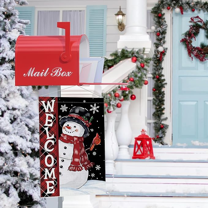 Christmas Snowman Garden Flag, Christmas Decor Yard Flag 12x18 Double Sided Winter, Snowman Garden Flags Signs Home Decorations Rustic Welcome Outdoor Farmhouse Xmas