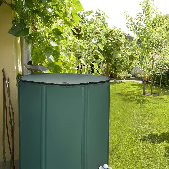 Happygrill 100 Gallon Collapsible Rain Barrel, PVC Rain Water Collection Barrel with Spigot Water Storage Container & Top Mesh, Portable Rain Barrels to Collect Rainwater from Gutter for Garden Lawn