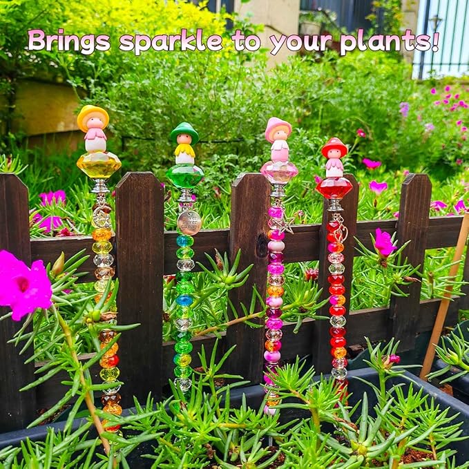 102 Pcs Fairy Garden Accessories Outdoor Kit - DIY Fairy Wand Beaded Garden Stakes Decorative Kit with Miniature Mushrooms Figurine for Different Festivals, Beadable Items(Mushrooms)