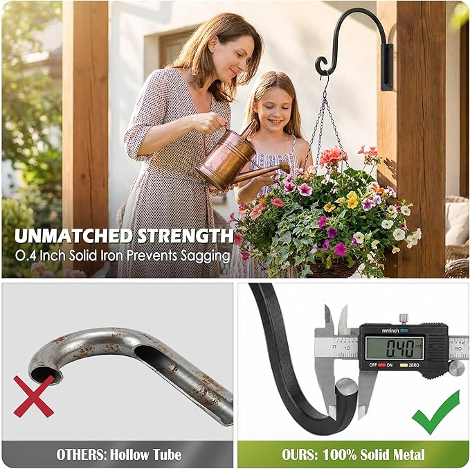 Heavy Duty Plant Hanger Bracket (8"/Black) -2 Packs, 35lbs Weight Capacity - Outdoor Hand-Forged Hanging Plant Bracket Durable and Stable Bird Feeder Hanger