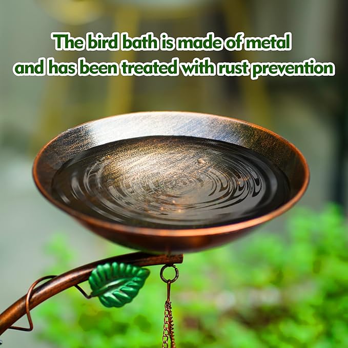 37.8" Bird Bath and Solar Bird Feeders Combo with Flower Planter Pedestal, Metal Bird Baths for Outdoors, Decorative Birdbath with Butterfly for Outside Garden Yard, Weather Resistant