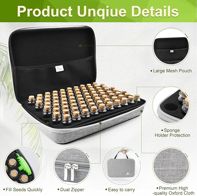 80 Slots Seed Storage Organizer with 40 Seed Envelopes, Sturdy Organizer Storage Box with Label Stickers, Glass Container for Flower Vegetable Garden Seed Saving (Seeds not Included)