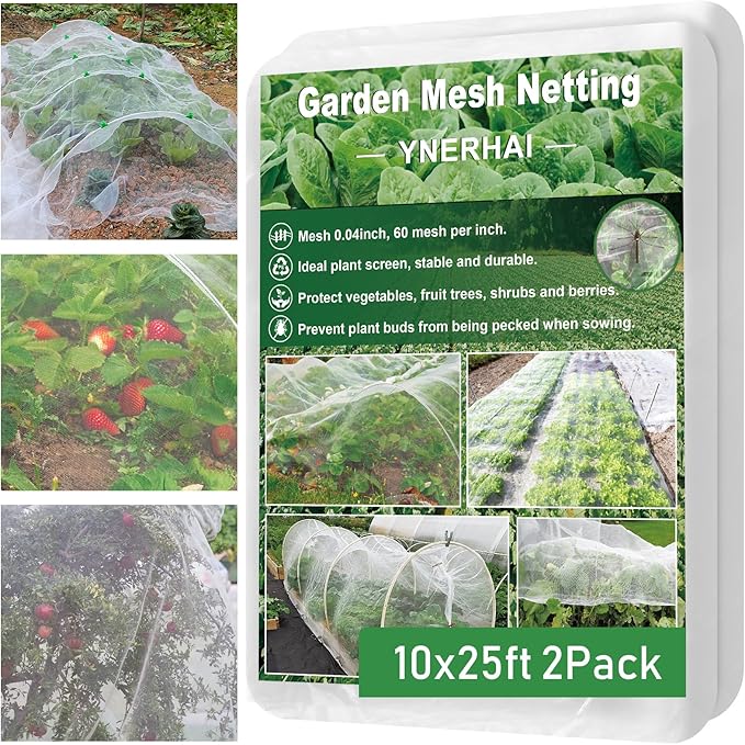 2Pack 10x25ft Garden Netting Mesh Barrier, Ultra Fine Mosquito Net for Patio,Garden Netting for Raised Beds,Fruit Tree Netting for Garden Protection Blueberry Bush Netting Cover
